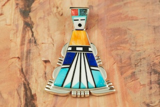 Genuine Sleeping Beauty Turquoise, Magnesite, Blue Lapis and Spiny Oyster Shell inlaid in Sterling Silver Pendant.  Precision inlay on the bale and pendant. Free 18